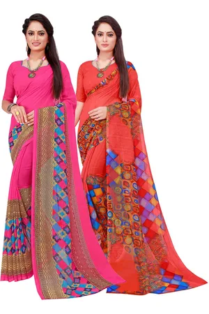 Kalini Red & Pink Printed Pure Georgette Sarees Pack Of 2