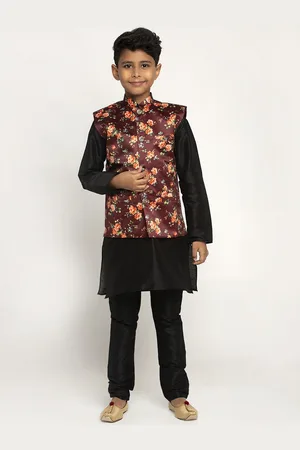 Kraft Boys Black Dupion Silk Kurta with Pyjamas