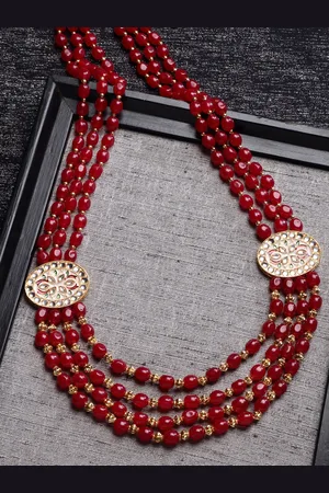 PANASH Woman Maroon & White Gold-Plated Layered Necklace
