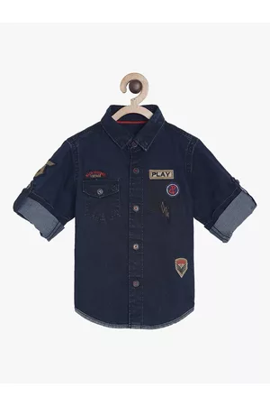 TALES & STORIES Boys Navy Blue Regular Fit Solid Casual Shirt