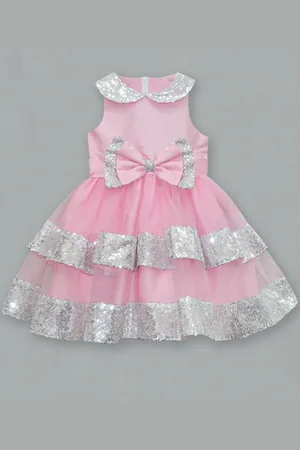 A.T.U.N. Girls Pink Peter Pan Collar Net Dress