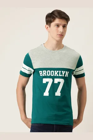 The Indian Garage Co Men Teal Green & Grey Printed Round Neck T-shirt