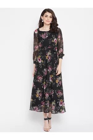 La Zoire Women Black Floral Printed Maxi Dress