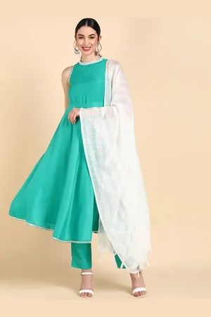Ahika Women Sea Green Empire Kurta with Trousers & Dupatta