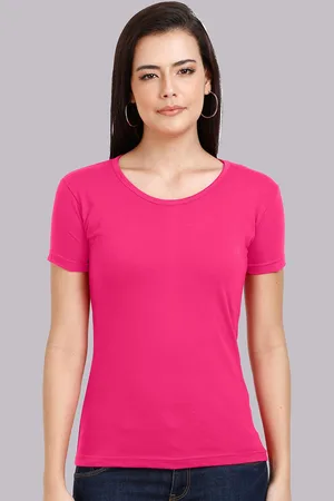 Fleximaa Women Fuchsia Pink Cotton T-shirt