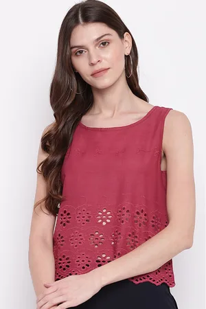 Mayra Women Fuchsia Self Design Pure Cotton Boxy Top
