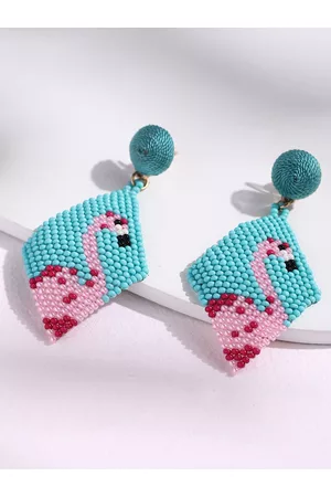 DEEBACO Turquoise Blue & Pink Contemporary Drop Earrings