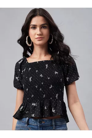 marie claire Women Black Printed Peplum Top