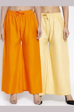 Jinfo Women Orange & Beige Set Of 2 Solid Flared Fit Palazzo