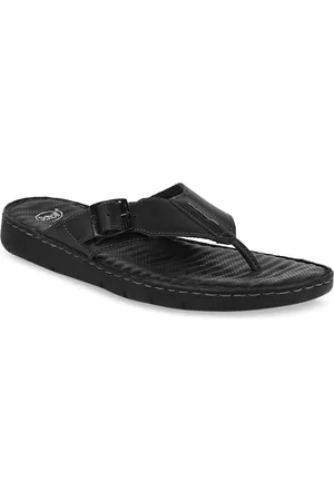 Scholl Men Black Solid Leather Comfort Sandals