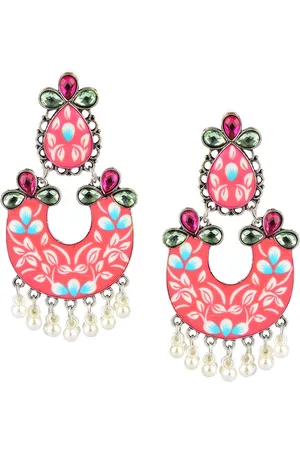 DESI COLOUR Pink Geometric Chandbalis Earrings