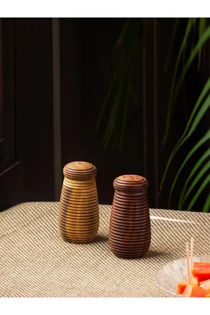 ExclusiveLane Ripples of Wood Set of 2 Salt & Pepper Wooden Shakers 50 ml