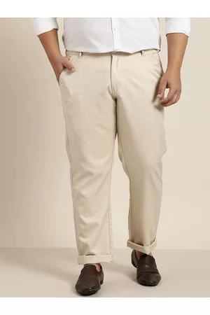 SOJANYA Men Beige Solid Smart Formal Trousers