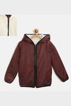 Cherry Crumble Kids Burgundy & Off-White Solid Reversible Hodded Padded Jacket