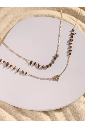 DEEBACO Gold-Toned Natural Stone Charm Necklace