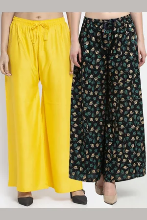Jinfo Women Yellow & Black Printed Flared Knitted Ethnic Palazzos Set Of 2
