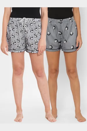 FashionRack Women Pack Of 2 Grey Printed Lounge Shorts