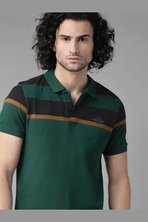 Roadster Men Green & Black Striped Polo Collar T-shirt