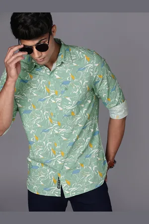 WROGN Men Light Green Slim Fit Printed Pure Cotton Casual Shirt