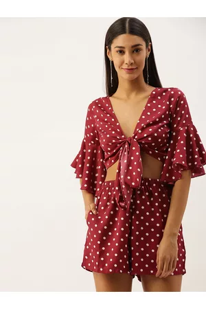 Berrylush Women Red & White Polka Dot Printed Co-ordinate Sets Dress
