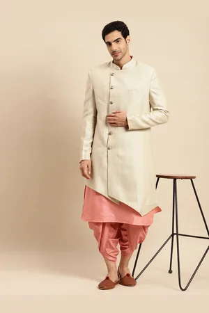 KISAH Men Woven Design Cotton Indowestern Sherwani Set