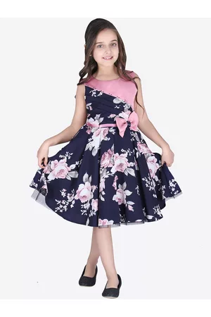 CUTECUMBER Girls Navy Blue Printed A-Line Dress