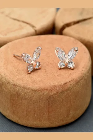 Ami Women Rose Gold & White CZ-Studded Contemporary Studs Earrings