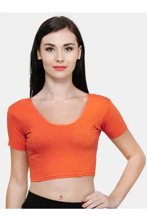 Vami Women Orange Solid Stretchable Readymade Saree Blouse