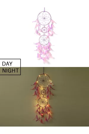 DULI Pink & Purple Hanging Dream Catcher With 3 Rings & Lights