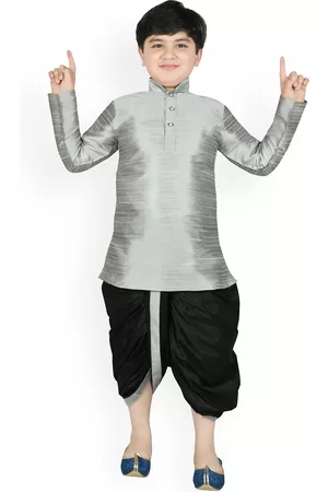 SG Boys Silver-Toned Solid Kurta with Dhoti Pants