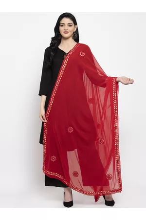 Clora Creation Maroon & Gold-Coloured Gotta Patti Chiffon Dupatta