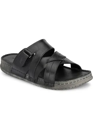 Hitz Men's Black Leather Toe Ring Slippers – Hitz Shoes Online