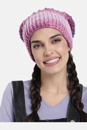 Magic Needles Women Pink & Blue Self Striping Slouch Beanie