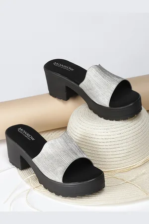 MONROW Women Silver-Toned Suede Party Platform Heels