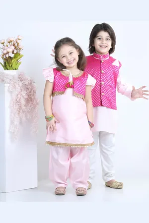 BownBee Girls Pink Regular Kurta with Salwar