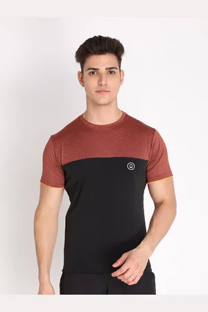CHKOKKO Men Rust & Black Outdoor Solid Regular Fit Sports T-Shirt