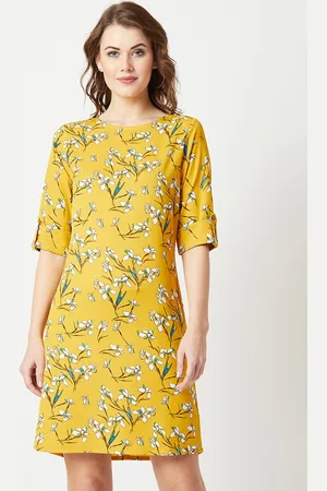 Miss Chase Women Yellow Printed A-Line Dress