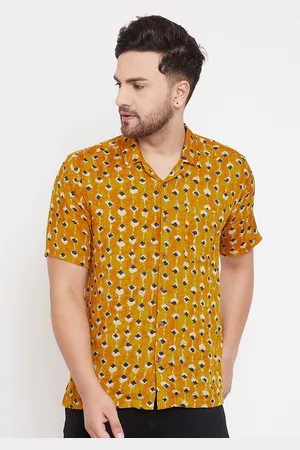 Even Men Mustard Slim Fit Printed Casual Shirt