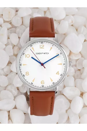 Joker & Witch Men White Embellished Dial & Leather Bracelet Style Straps Analogue Watch