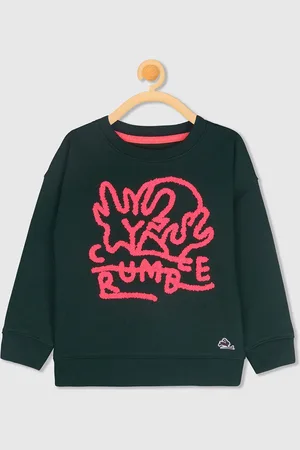 Cherry Crumble Unisex Kids Olive Green Printed Sweatshirt