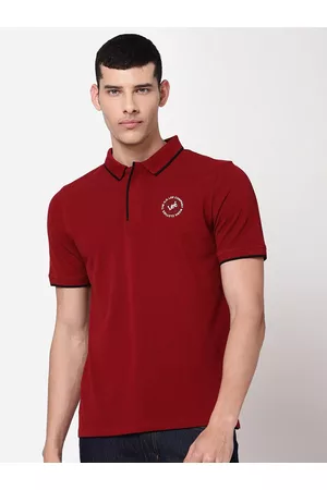 Lee Men Maroon Polo Collar Slim Fit Cotton T-shirt