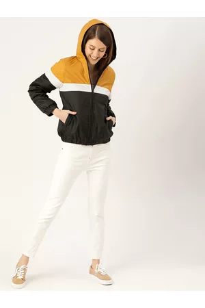 DressBerry Women Black & Mustard Yellow Colourblocked Bomber Jacket
