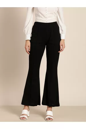 marie claire Women Black Solid Flared Pleated Bootcut Trousers