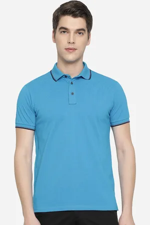 JADE BLUE Men Blue Polo Collar Slim Fit T-shirt