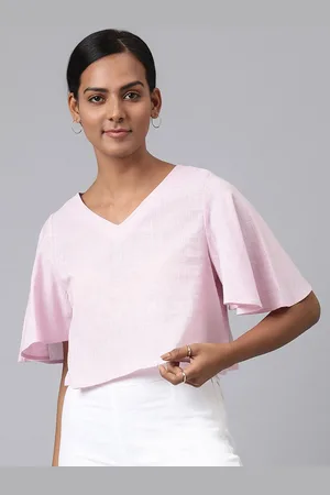 Fabindia Purple V Neck Cotton Solid Top