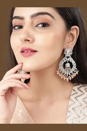 Rubans Women Silver-Toned & Plated Crescent Shaped Handcrafted Chandbalis Earrings