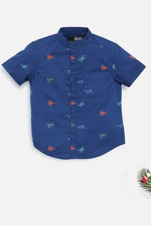 HERE&NOW Boys Blue Printed Cotton Slim Fit Casual Shirt