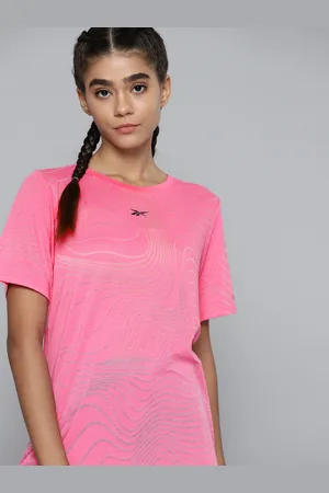 Reebok Women Pink Self Design Training or Gym T-shirt