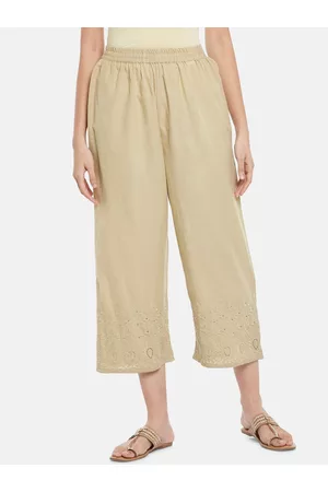 Pantaloons Women Beige Embroidered Culottes Trouser