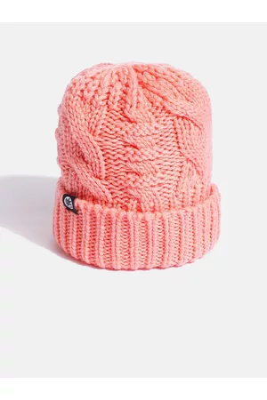 YK Kids Peach-Coloured Cable Knit Self-Design Beanie